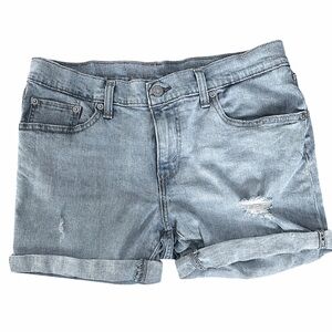 Levi’s Light Wash Rolled Hem Distressed Denim Shorts | Classic Mid Rise